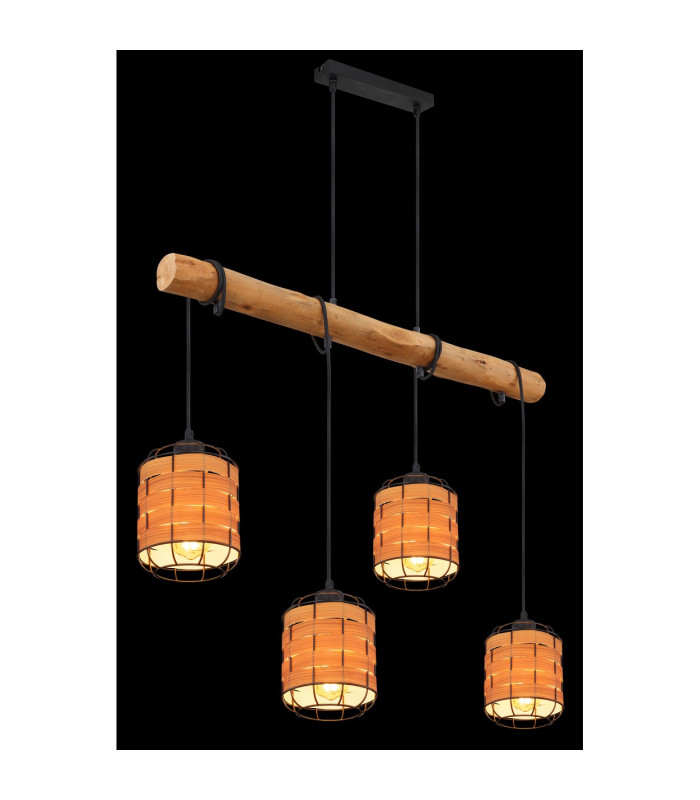 Elmar Bar Pendant Ceiling Light Matt Black Wood 4x E27-5
