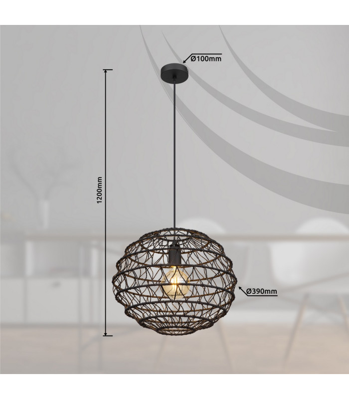 Senni 39cm Wire Frame Pendant Ceiling Light Matt Black 1x E27-9
