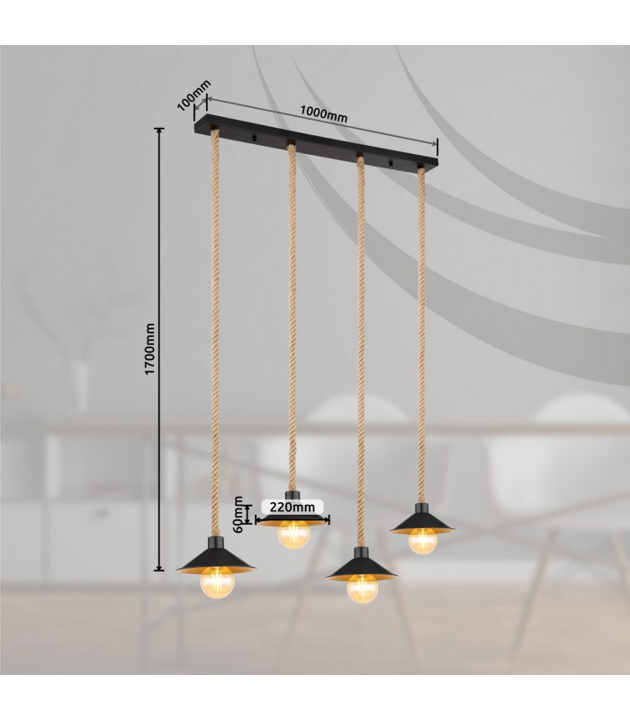 Diana Bar Pendant Ceiling Light Matt Black 4x E27-9