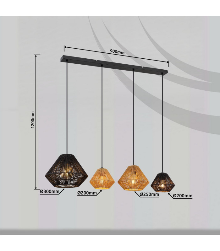 Houdini Bar Pendant Ceiling Light Matt Black 4x E27-8