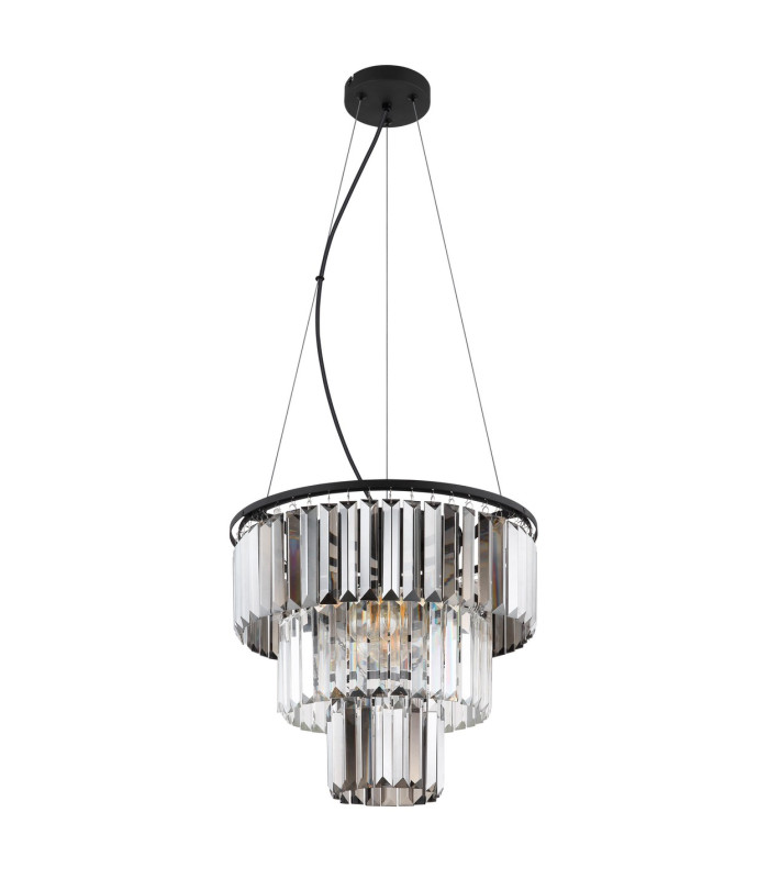 Naxis Pendant Ceiling Light Matt Black Crystals Smoke Glass Shade 3x E27-2