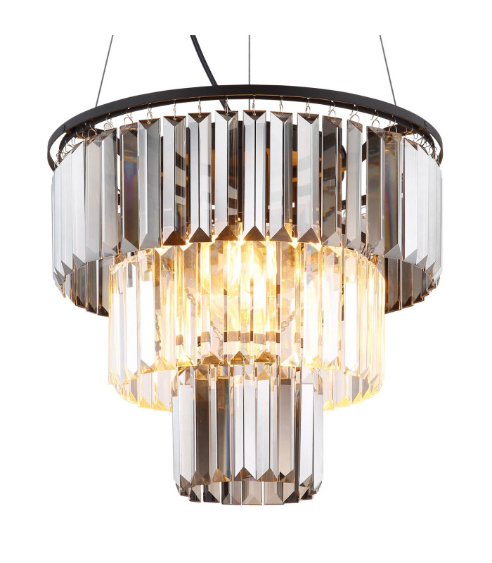 Naxis Pendant Ceiling Light Matt Black Crystals Smoke Glass Shade 3x E27-3