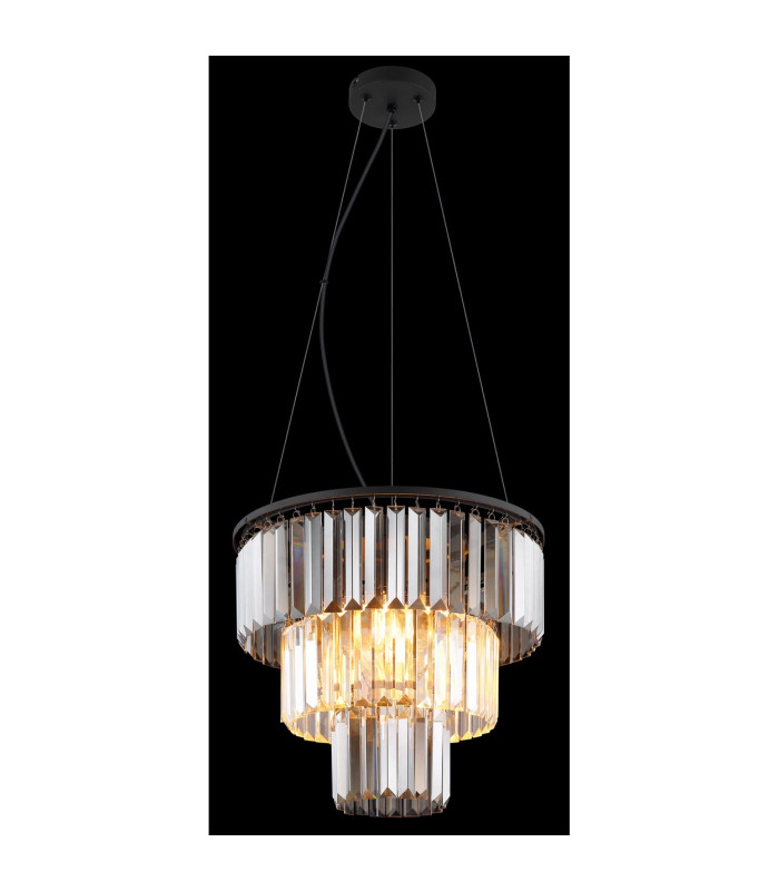 Naxis Pendant Ceiling Light Matt Black Crystals Smoke Glass Shade 3x E27-4