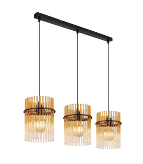 Gorley Bar Pendant Ceiling Light Matt Black Amber Glass Shade 3x E27-1