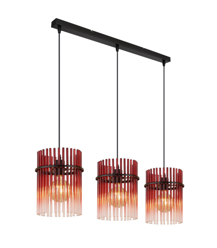 Gorley Bar Pendant Ceiling Light Matt Black Blackberry Glass Shade 3x E27-1