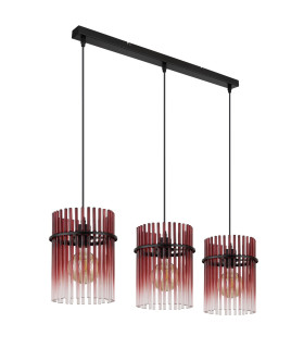 Gorley Bar Pendant Ceiling Light Matt Black Blackberry Glass Shade 3x E27-2