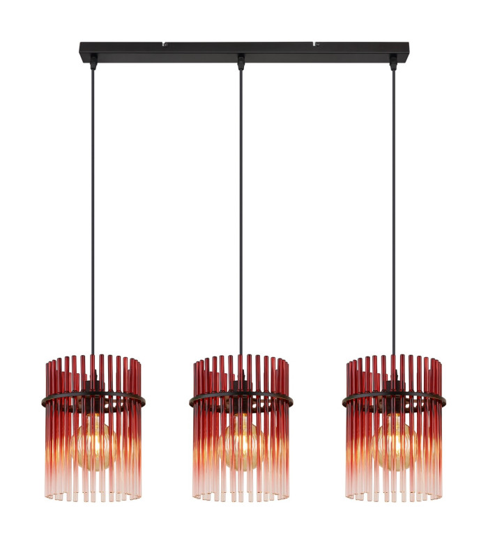 Gorley Bar Pendant Ceiling Light Matt Black Blackberry Glass Shade 3x E27-3