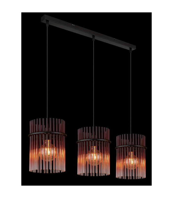 Gorley Bar Pendant Ceiling Light Matt Black Blackberry Glass Shade 3x E27-4