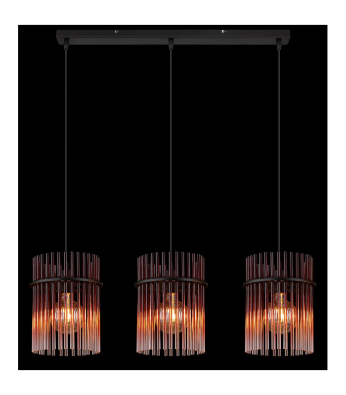 Gorley Bar Pendant Ceiling Light Matt Black Blackberry Glass Shade 3x E27-5