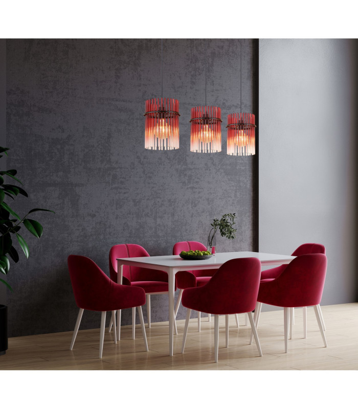 Gorley Bar Pendant Ceiling Light Matt Black Blackberry Glass Shade 3x E27-9