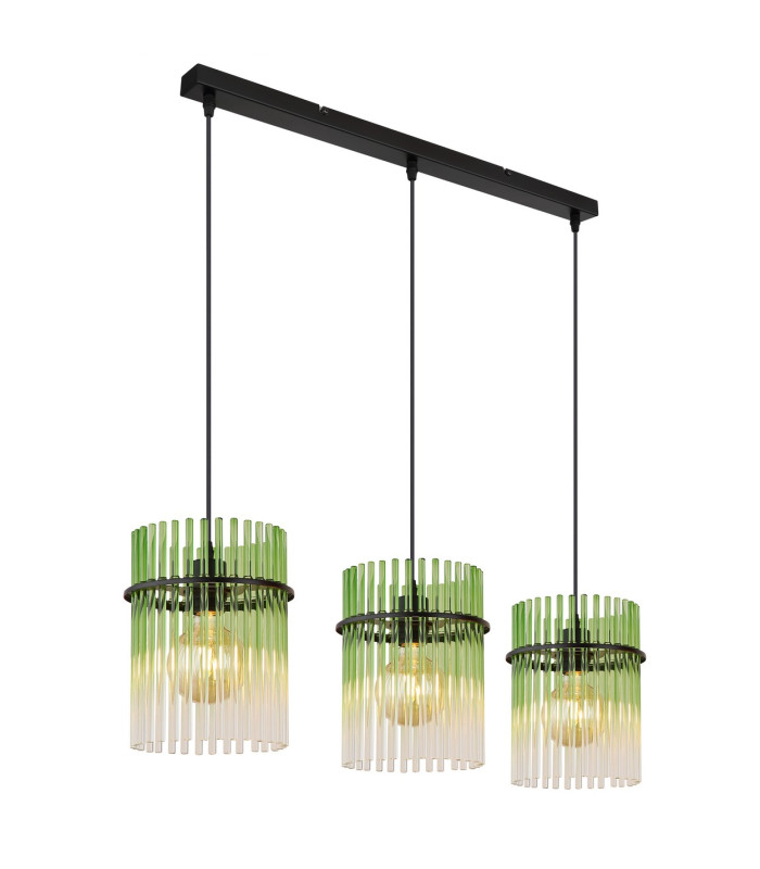 Gorley Bar Pendant Ceiling Light Matt Black Green Glass Shade 3x E27-1