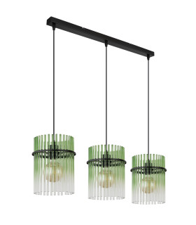 Gorley Bar Pendant Ceiling Light Matt Black Green Glass Shade 3x E27-2
