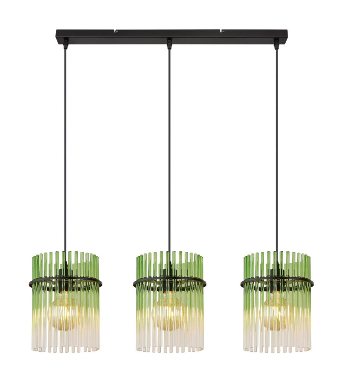 Gorley Bar Pendant Ceiling Light Matt Black Green Glass Shade 3x E27-3