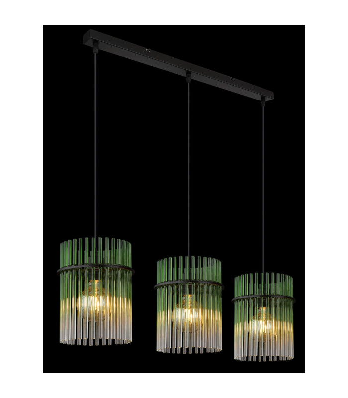 Gorley Bar Pendant Ceiling Light Matt Black Green Glass Shade 3x E27-4