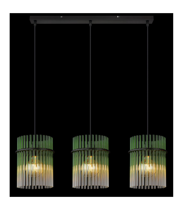 Gorley Bar Pendant Ceiling Light Matt Black Green Glass Shade 3x E27-5