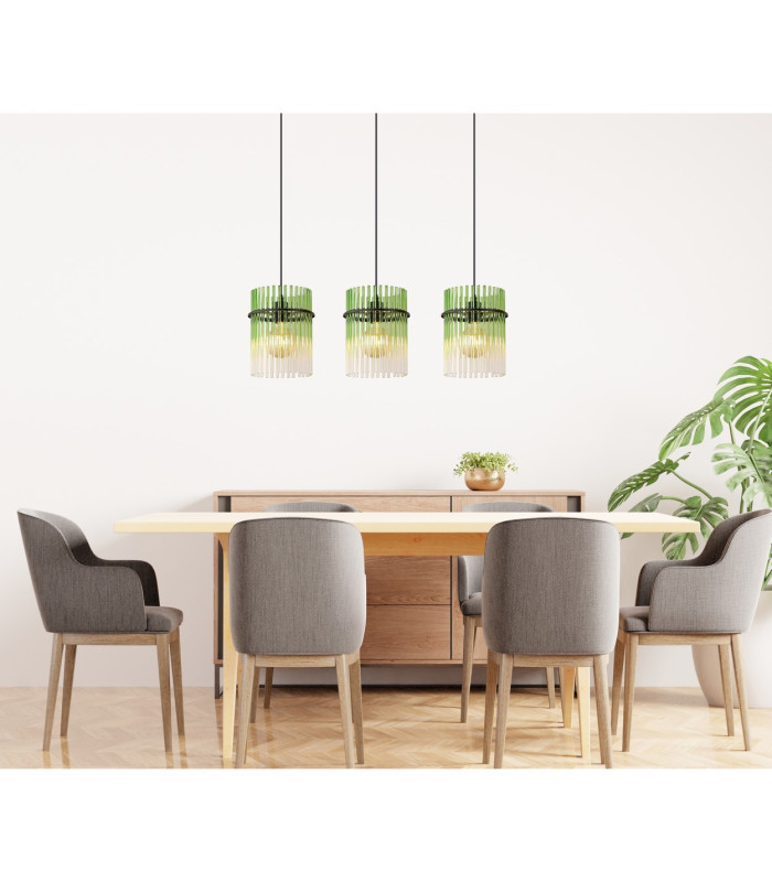Gorley Bar Pendant Ceiling Light Matt Black Green Glass Shade 3x E27-6