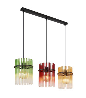 Gorley Bar Pendant Ceiling Light Matt Black Rods Multicolour Glass Shade 3x E27-1
