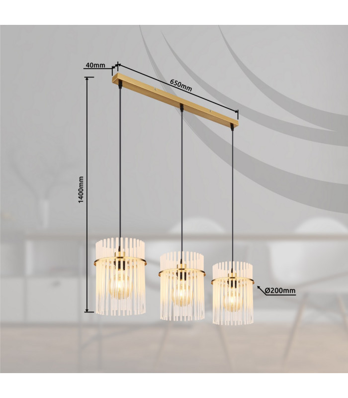 Gorley Bar Pendant Ceiling Light Gold Colours Matt Opal Glass Shade 3x E27-7