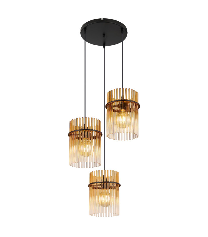 Gorley Cluster Pendant Ceiling Light Matt Black Amber Glass Shade 3x E27-1