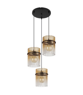 Gorley Cluster Pendant Ceiling Light Matt Black Amber Glass Shade 3x E27-2