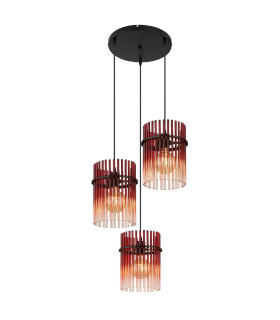 Gorley Cluster Pendant Ceiling Light Matt Black Blackberry Glass Shade 3x E27-1