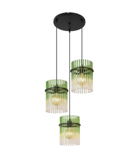 Gorley Cluster Pendant Ceiling Light Matt Black Green Glass Shade 3x E27-1