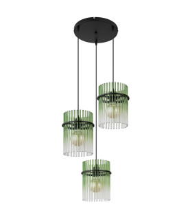 Gorley Cluster Pendant Ceiling Light Matt Black Green Glass Shade 3x E27-2