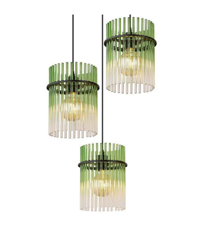 Gorley Cluster Pendant Ceiling Light Matt Black Green Glass Shade 3x E27-3