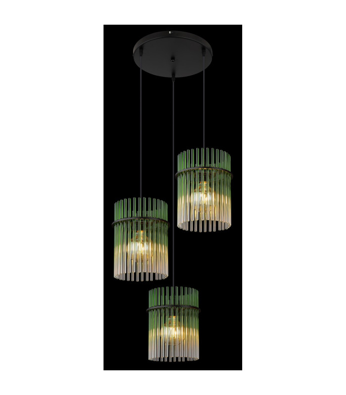 Gorley Cluster Pendant Ceiling Light Matt Black Green Glass Shade 3x E27-4