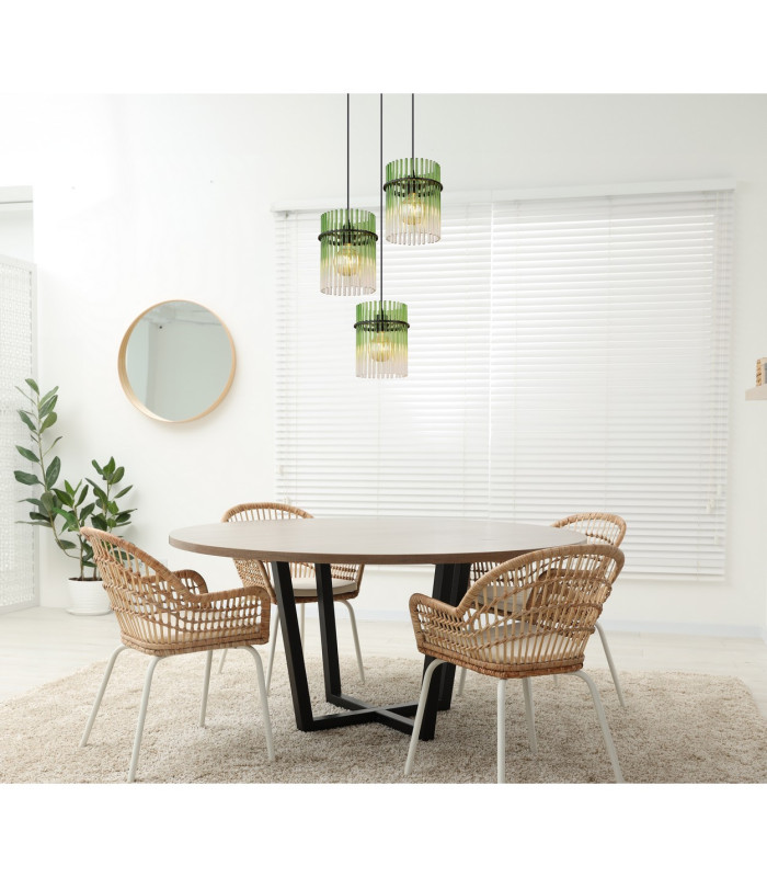 Gorley Cluster Pendant Ceiling Light Matt Black Green Glass Shade 3x E27-5