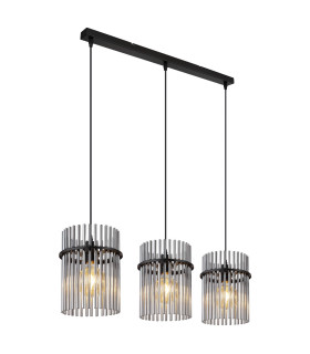 Gorley Bar Pendant Ceiling Light Matt Black Smoke Glass Shade 3x E27-1