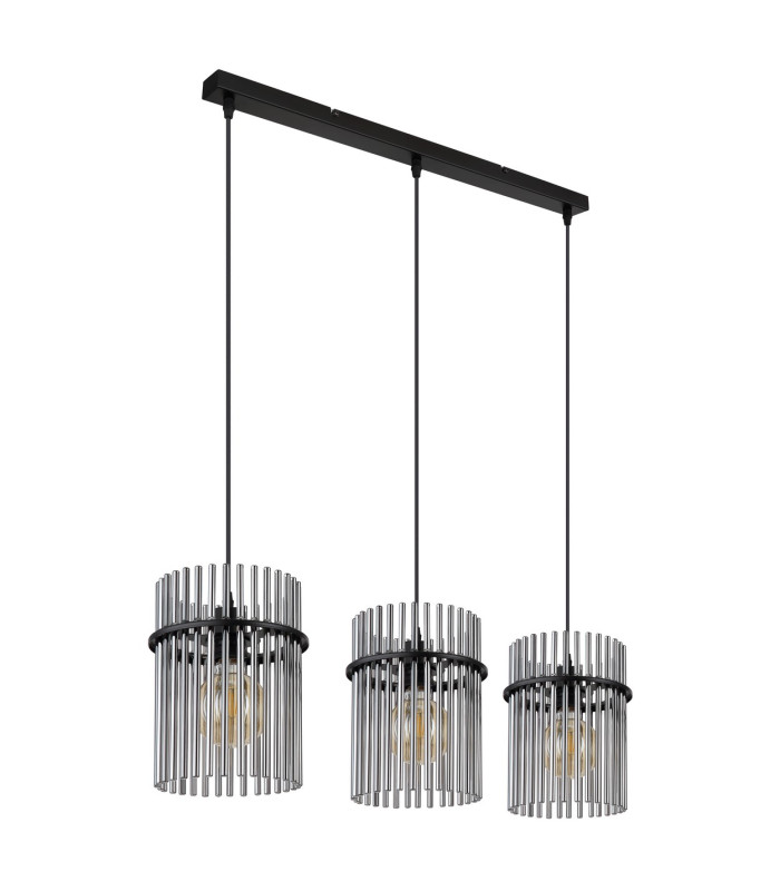 Gorley Bar Pendant Ceiling Light Matt Black Smoke Glass Shade 3x E27-2