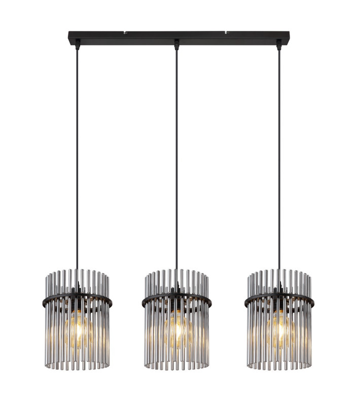 Gorley Bar Pendant Ceiling Light Matt Black Smoke Glass Shade 3x E27-3