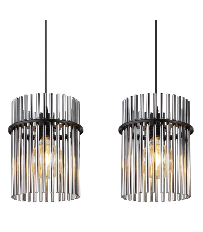 Gorley Bar Pendant Ceiling Light Matt Black Smoke Glass Shade 3x E27-4