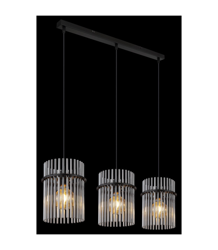 Gorley Bar Pendant Ceiling Light Matt Black Smoke Glass Shade 3x E27-5
