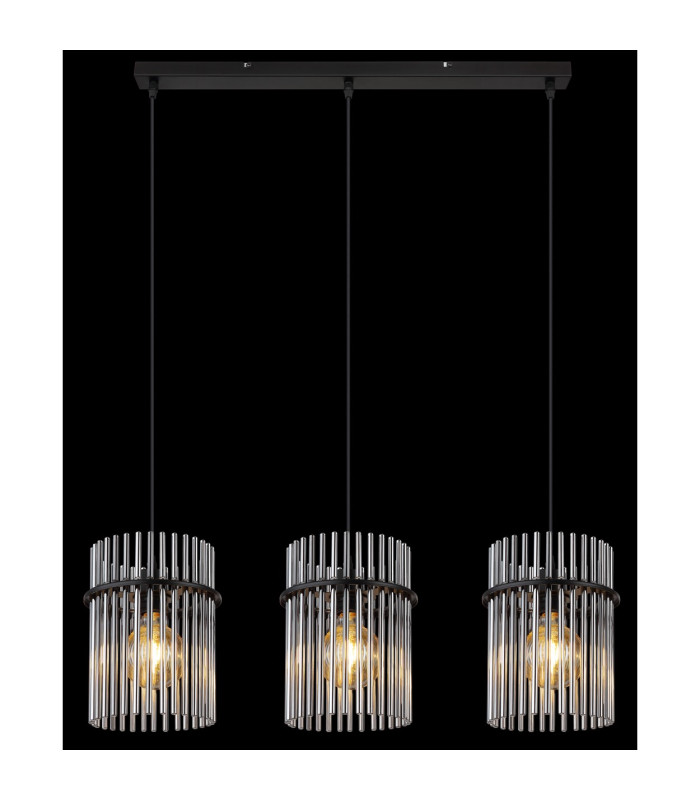 Gorley Bar Pendant Ceiling Light Matt Black Smoke Glass Shade 3x E27-6