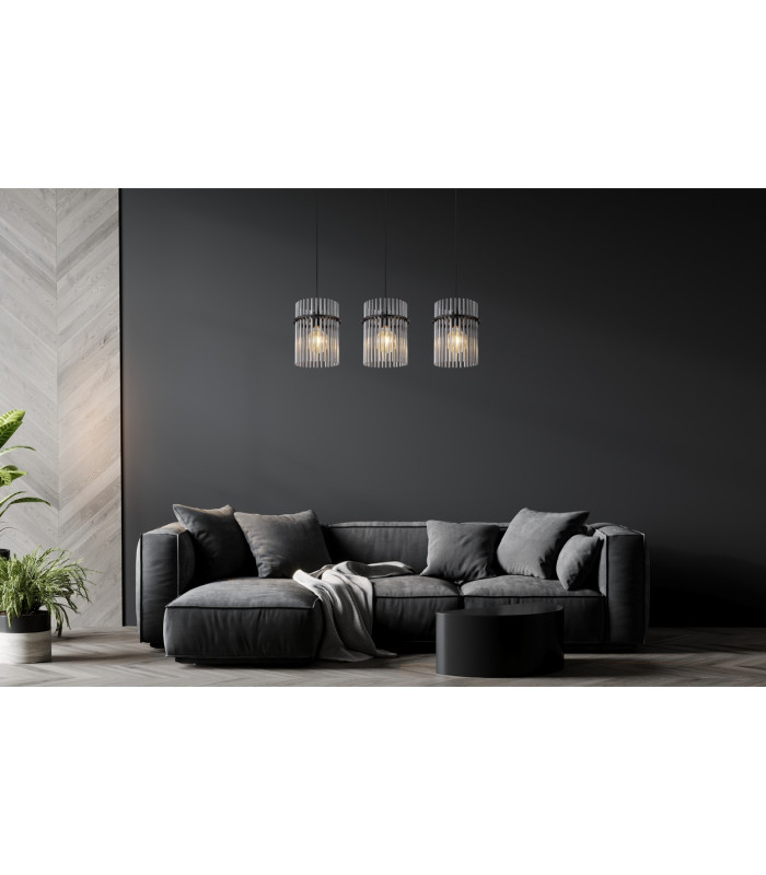 Gorley Bar Pendant Ceiling Light Matt Black Smoke Glass Shade 3x E27-7