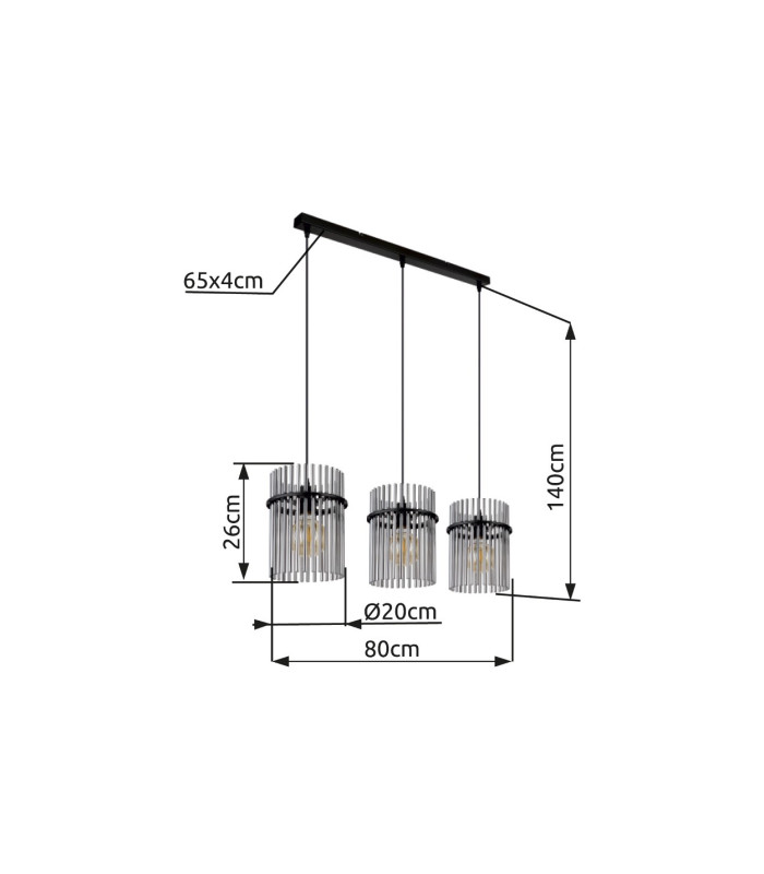 Gorley Bar Pendant Ceiling Light Matt Black Smoke Glass Shade 3x E27-8
