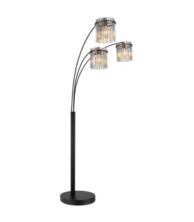 Gorley Multi Arm Floor Lamp Matt Black Smoke Glass Shade 3x E27-1