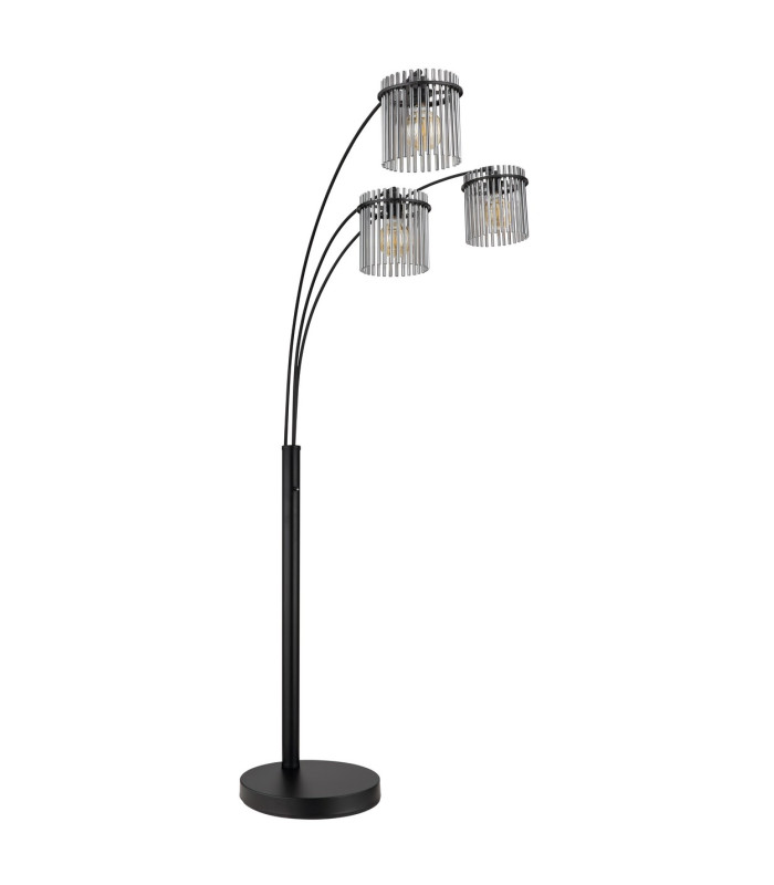 Gorley Multi Arm Floor Lamp Matt Black Smoke Glass Shade 3x E27-2