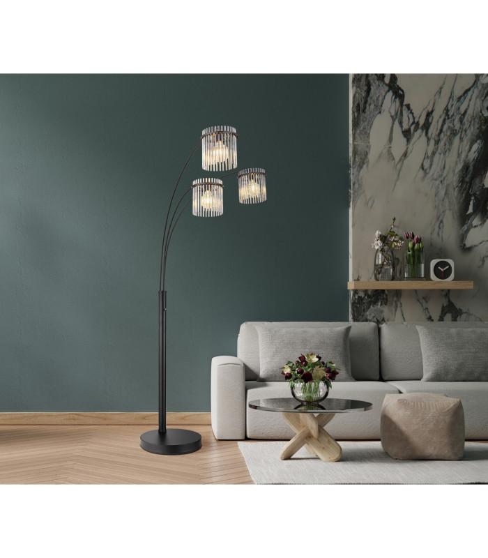 Gorley Multi Arm Floor Lamp Matt Black Smoke Glass Shade 3x E27-8