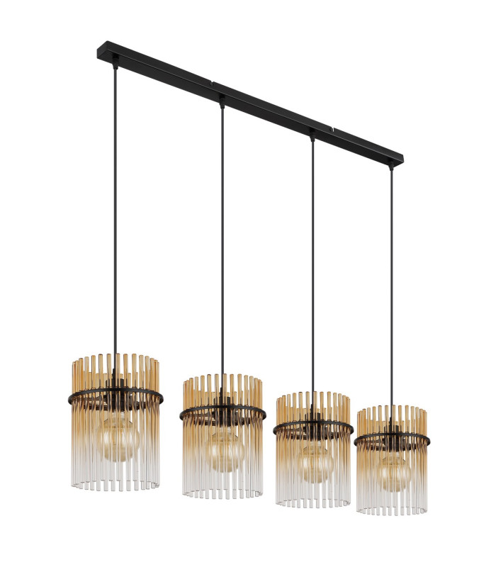 Gorley Bar Pendant Ceiling Light Matt Black Amber Glass Shade 4x E27-2