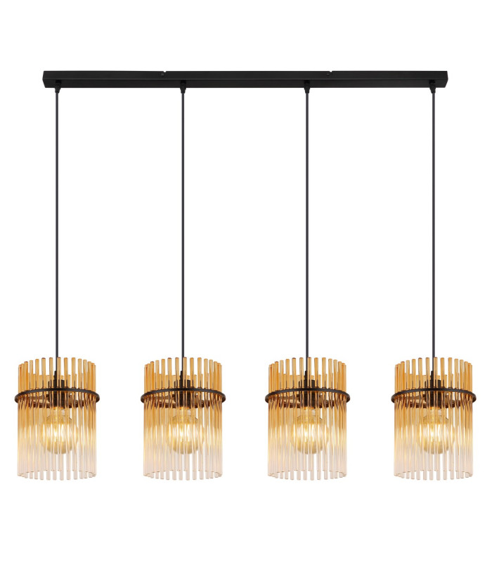 Gorley Bar Pendant Ceiling Light Matt Black Amber Glass Shade 4x E27-3