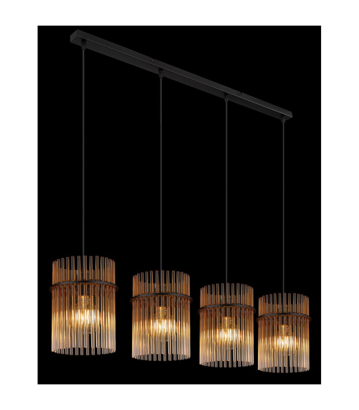 Gorley Bar Pendant Ceiling Light Matt Black Amber Glass Shade 4x E27-4