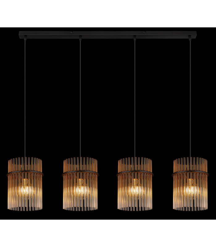 Gorley Bar Pendant Ceiling Light Matt Black Amber Glass Shade 4x E27-5