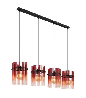 Gorley Bar Pendant Ceiling Light Matt Black Blackberry Glass Shade 4x E27-1