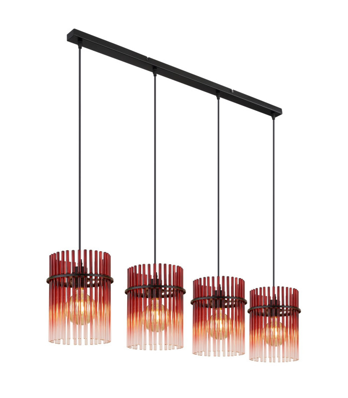 Gorley Bar Pendant Ceiling Light Matt Black Blackberry Glass Shade 4x E27-1