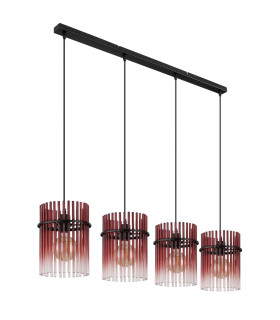 Gorley Bar Pendant Ceiling Light Matt Black Blackberry Glass Shade 4x E27-2