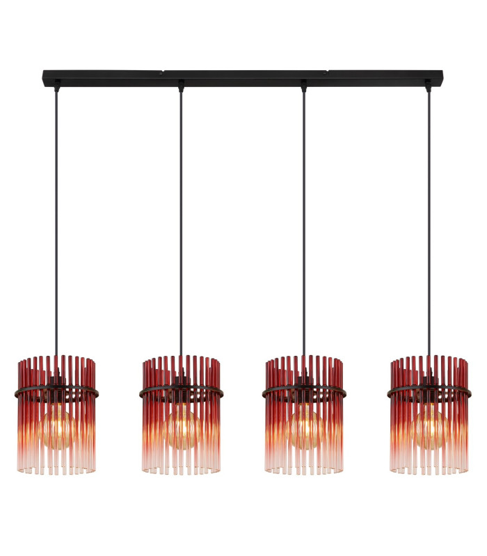 Gorley Bar Pendant Ceiling Light Matt Black Blackberry Glass Shade 4x E27-3