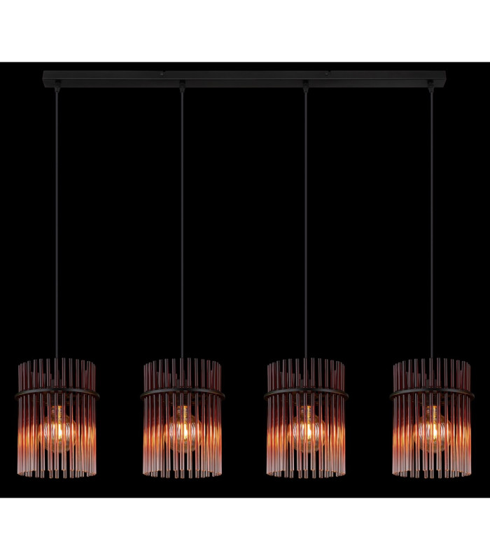 Gorley Bar Pendant Ceiling Light Matt Black Blackberry Glass Shade 4x E27-5